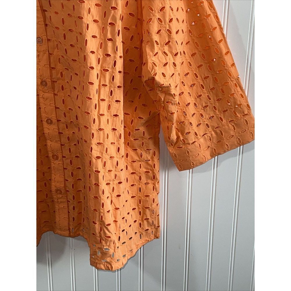 Denim & Co Button Front Top With Tank Women’s 2XLarge Orange 3/4 Sleeve Cottage - Picture 3 of 10